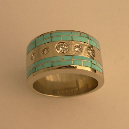 White Gold with Turquoise Inlay and Diamonds | Southwest Originals ...