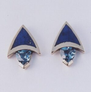 14 Karat Yellow Gold Earrings with Lapis inlay and Blue Topaz by Southwest Originals 505-363-7150