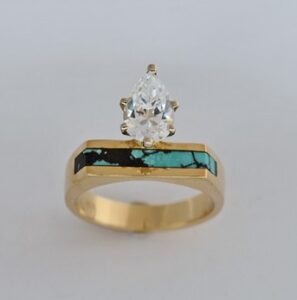 Gold Engagment ring with Pear Shape Diamond by Southwest Originals 505-363-7150