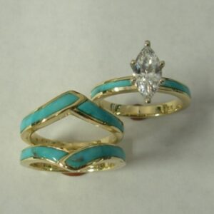 Gold-wedding-Set-with-Turquoise-and-Diamond-CZ-by-Southwest-Originals-505-363-7150